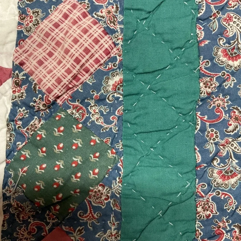 Vintage Hand Quilted Star Quilt 64x82 Labeled Patchwork American Cottage Bedding